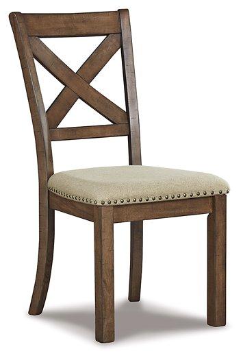 Ashley Moriville dining chair with wooden legs and upholstered seat, showcasing a stylish and comfortable design.