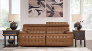 Ashley Furniture Temmpton Power Reclining Sectional Loveseat with plush cushions and dark upholstery, showing the sectional layout.
