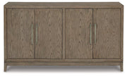 Ashley Furniture Chrestner Dining Server with open shelves and drawers, showcasing a stylish wood finish and elegant design.