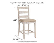 Set of Ashley Furniture Skempton counter height barstools with wooden seats and metal frames, ideal for dining or bar areas.