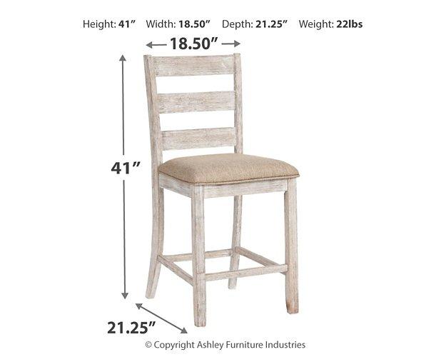 Set of Ashley Furniture Skempton counter height barstools with wooden seats and metal frames, ideal for dining or bar areas.