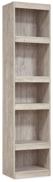 Ashley Furniture Willowton Pier media tower with multiple shelves and a sleek wood finish for living room storage.