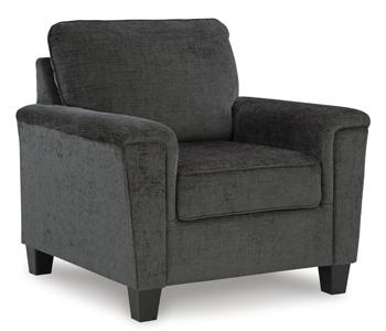 Ashley Furniture Erinslane living room set featuring a sofa, loveseat, and armchair with neutral upholstery and modern design.