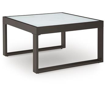 Ashley Furniture Beachloft outdoor seating set with cushioned chairs and a table, ideal for patio or garden relaxation.