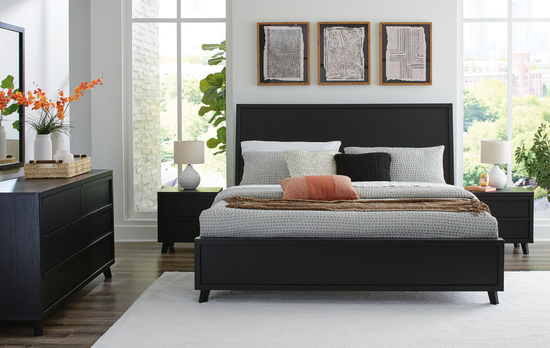 Ashley Furniture Danziar Bedroom Set with bed frame, nightstands, and dresser in a modern bedroom layout.