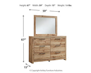 Hyanna dresser and mirror set by Ashley Furniture featuring a wooden dresser with a matching mirror and modern design.
