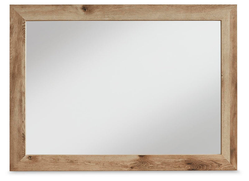 Ashley Furniture Hyanna dresser and mirror set with a sleek wood finish, featuring spacious drawers and a matching wall mirror.