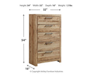 Ashley Furniture Hyanna chest of drawers with a dark wood finish and modern design, featuring multiple drawers for storage.