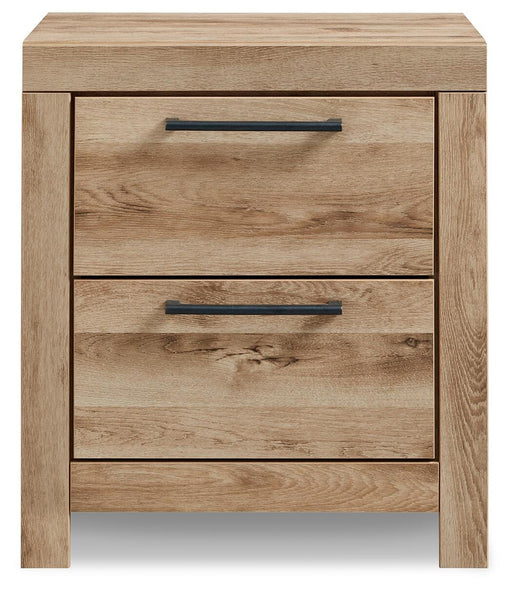 Ashley Furniture Hyanna nightstand with sleek wood finish and modern design, featuring a drawer and open shelf for bedside storage.