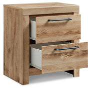 Open-angle view of Ashley Furniture Hyanna Nightstand showcasing its sleek design and storage drawers.
