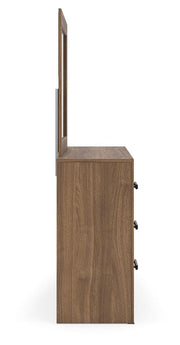Ashley Furniture Broachmyn dresser with attached mirror, featuring a sleek wooden design and modern hardware.