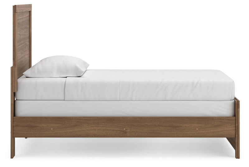 Ashley Furniture Broachmyn Bed with a dark wood finish and elegant headboard, shown in a side view.