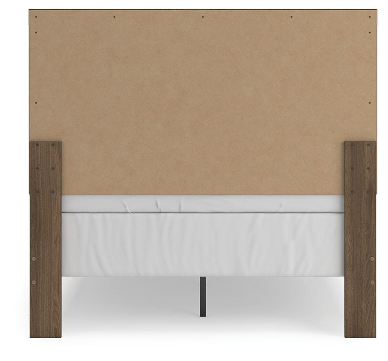 Ashley Furniture Broachmyn Bed in warm wood finish, showcasing a modern bed frame with detailed headboard design.