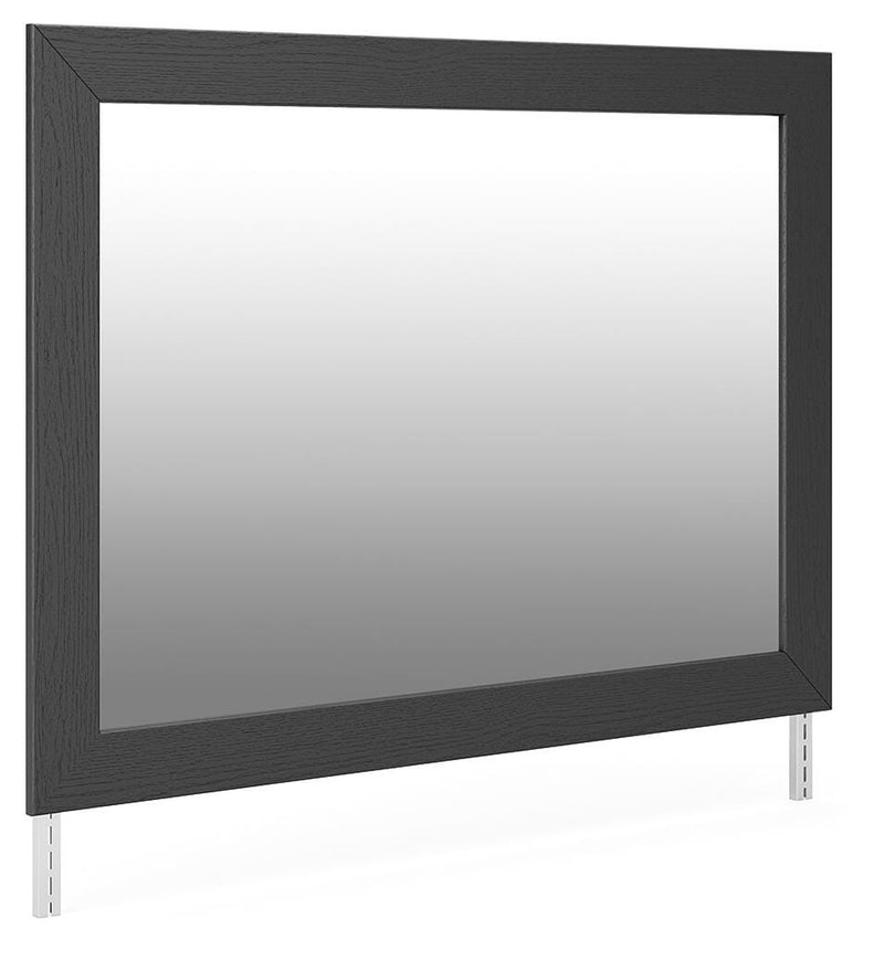 Ashley Furniture Broachmyn dresser with mirror, angled view showing dark wood finish and modern design.