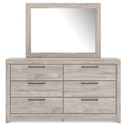Ashley Furniture Broachmyn dresser and mirror set with a polished wood finish and modern design, shown from the front.