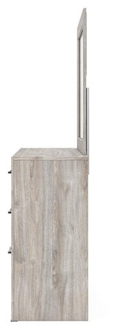 Ashley Furniture Broachmyn dresser with matching mirror, showcasing a sleek wooden design with drawer handles and a spacious top surface.