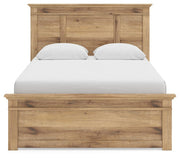 Ashley Furniture Makidern Bed with a modern headboard featuring a sleek, upholstered design in a neutral fabric.