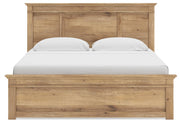 Ashley Furniture Makidern Bed showing a close-up of the headboard with a sleek, modern design in a neutral finish.