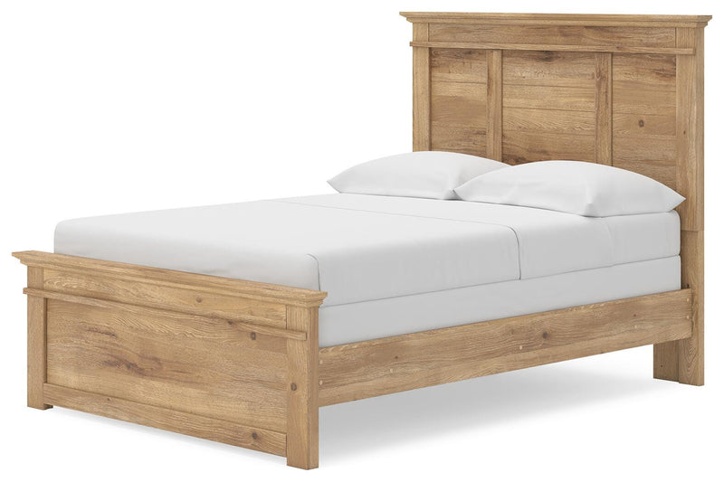 Ashley Furniture Makidern bed with a modern design, shown from an angled view in a bedroom setting.