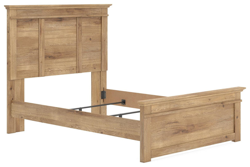 Ashley Furniture Makidern Bed with a modern design, featuring a sleek wooden frame and neutral bedding in a stylish bedroom setting.