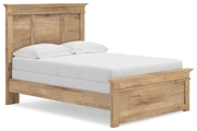 Ashley Furniture Makidern Bed showing a stylish wooden bed frame with a headboard and footboard in a modern bedroom setting.