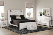 Ashley Furniture Gerridan bedroom set with a bed, nightstands, and dresser in a modern bedroom scene.