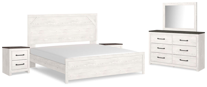 Ashley Furniture Gerridan bedroom set with a modern bed frame, matching nightstands, and dresser in a stylish bedroom scene.