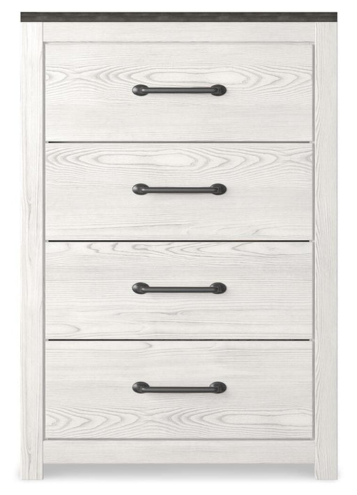 Ashley Furniture Gerridan Chest of Drawers in a dark wood finish with sleek handles, showcasing its modern design and spacious drawers.