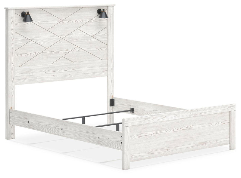 Ashley Furniture Gerridan bedroom set includes a bed frame, nightstands, and dresser in a modern design, shown from an angled view.