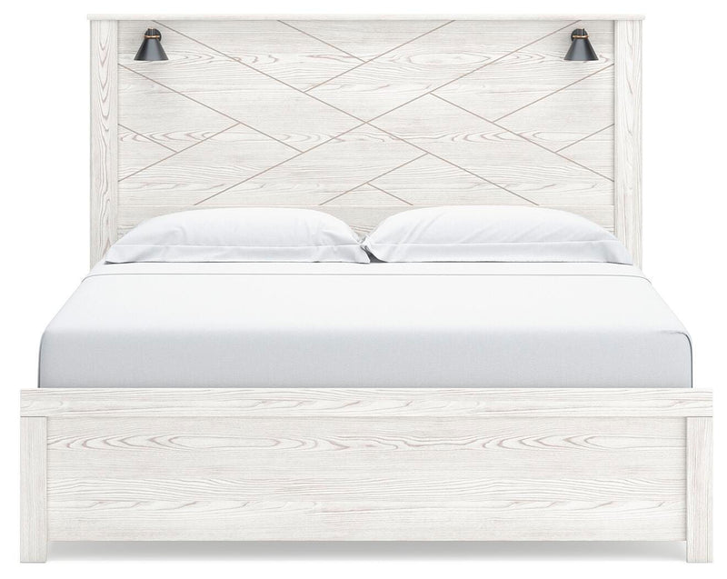 Ashley Furniture Gerridan bedroom set with a modern bed frame, nightstands, and matching dresser in a stylish bedroom scene.