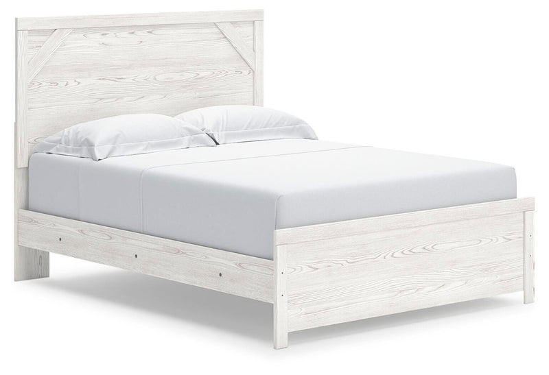 Ashley Furniture Gerridan bedroom set featuring a stylish bed with a wooden headboard and matching nightstands, shown from an angle.