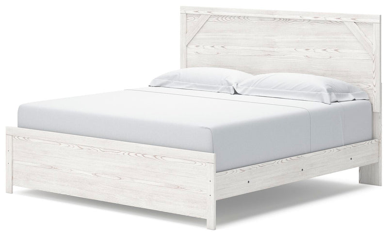 Ashley Furniture Gerridan bedroom set with a bed, nightstands, and dresser in a modern bedroom scene.