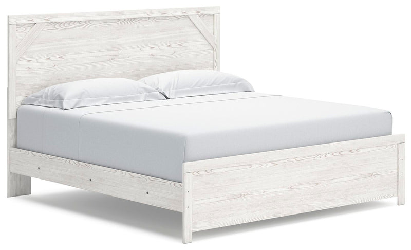 Ashley Furniture Gerridan bedroom set featuring a bed, nightstands, and dresser with a modern wood finish and sleek design.