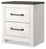 Ashley Furniture Gerridan nightstand with a closed drawer, angled view showing its modern design and dark wood finish.