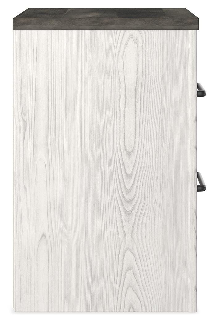 Ashley Furniture Gerridan Nightstand with a dark wood finish and modern design, shown from the side view.