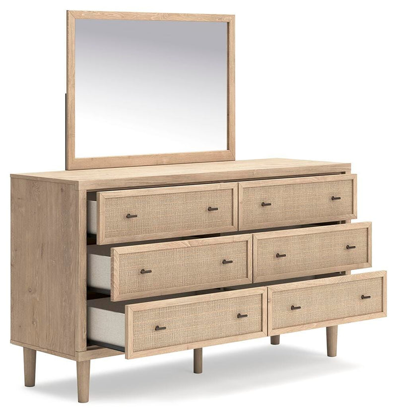 Open-angle view of Ashley Furniture Cielden Bedroom Set with bed frame, dresser, and nightstands in a modern bedroom setting.