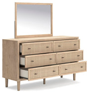 Ashley Furniture Cielden dresser with mirror, featuring a wooden finish, open drawers, and a spacious design for bedroom storage