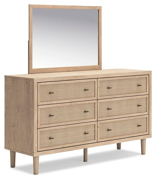 Ashley Furniture Cielden dresser with matching mirror, featuring wood finish and sleek hardware, shown from an angle.