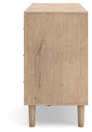 Side view of Ashley Furniture Cielden Dresser showing dark wood finish and sleek design with multiple drawers.