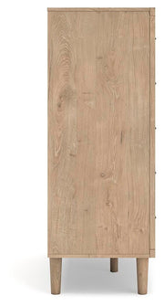 Ashley Furniture Cielden chest of drawers, wooden bedroom storage unit with multiple drawers, shown from side view.