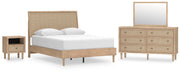 Ashley Furniture Cielden bedroom set with a wooden bed frame, matching nightstands, and dresser in a warm finish.