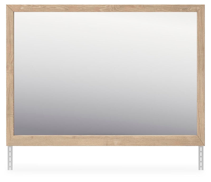 Ashley Furniture Cielden bedroom mirror with a sleek rectangular design, featuring a polished wood frame and clear reflective surface.