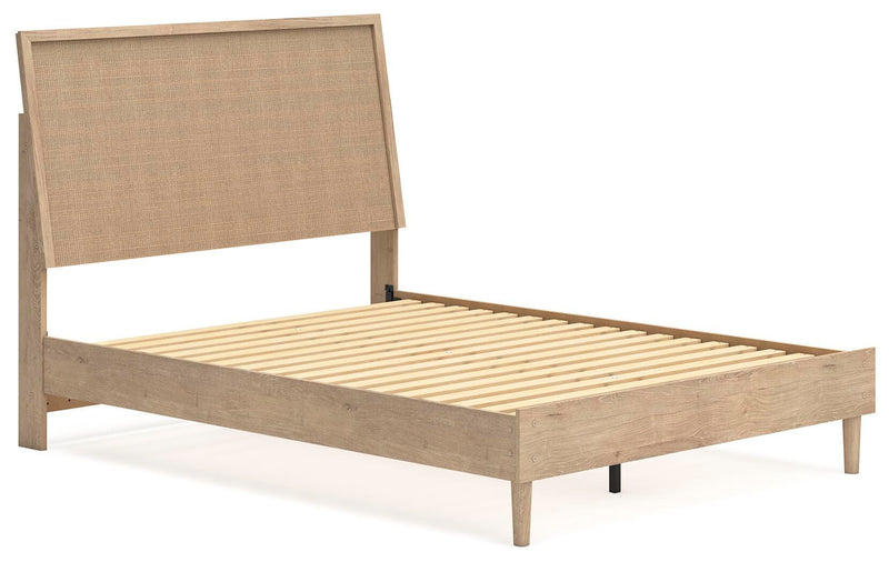Ashley Furniture Cielden bedroom set with a bed, nightstands, and dresser, viewed from an angle in a modern bedroom setting.