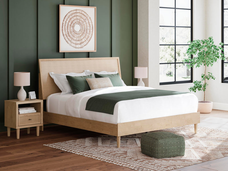 Ashley Furniture Cielden bedroom set featuring a wooden bed frame, matching nightstands, and dresser in a modern bedroom design