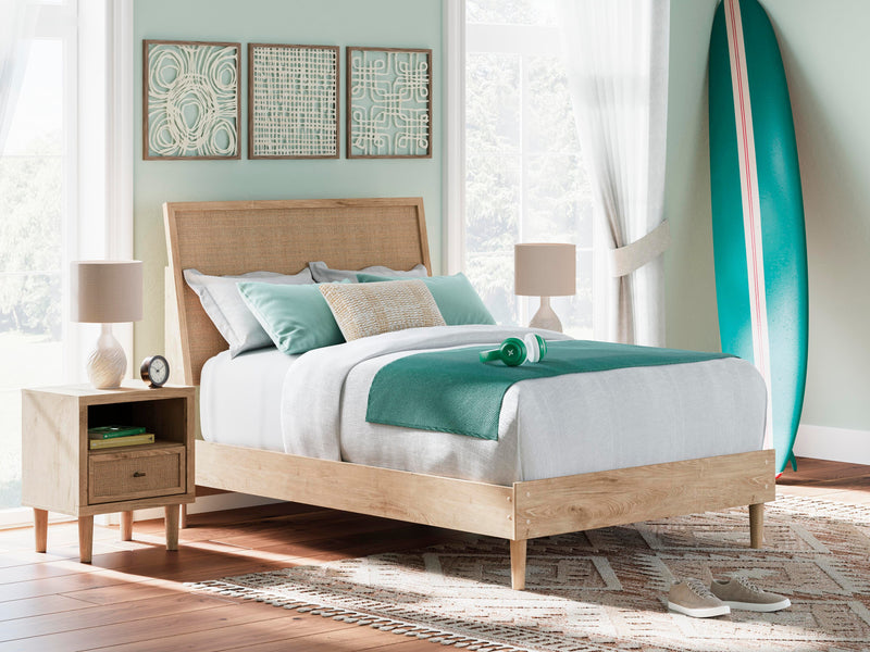 Ashley Furniture Cielden bedroom set with matching bed, nightstands, and dresser in a modern bedroom layout.