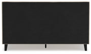 Ashley Furniture Cielden upholstered bed with roll slats, shown from the back with a dark fabric and sturdy wooden frame.