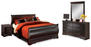 Ashley Furniture Huey Vineyard Bedroom Set, including bed frame, dresser, and nightstands in a rustic wood finish.