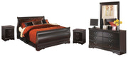 Ashley Furniture Huey Vineyard bedroom set featuring a bed frame, matching nightstands, and dresser in a stylish vineyard design.