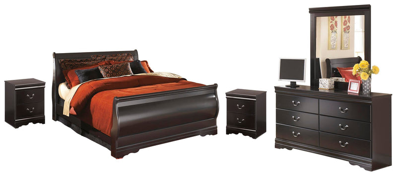 Ashley Furniture Huey Vineyard bedroom set featuring a bed frame, matching nightstands, and dresser in a stylish vineyard design.