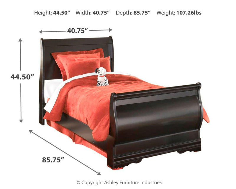 Ashley Furniture Huey Vineyard bedroom set with bed, dresser, and nightstands in a rustic wood finish.
